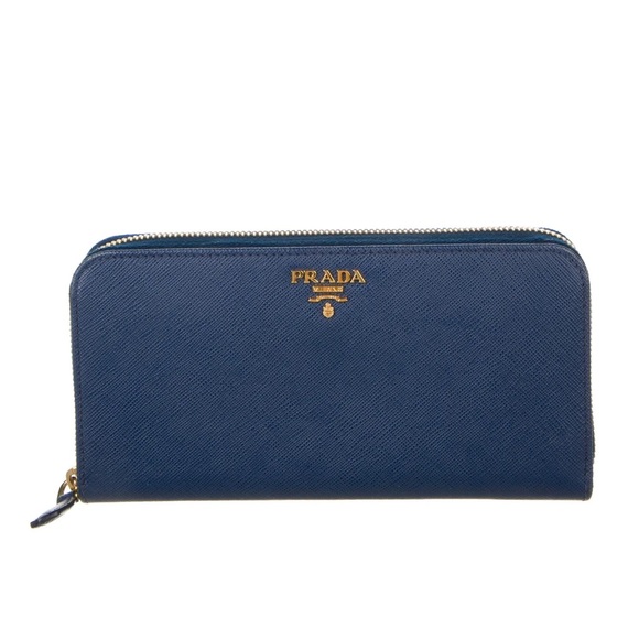 Prada Saffiano Blue Leather Zippy Continental Zip Around Wallet - Picture 1 of 16
